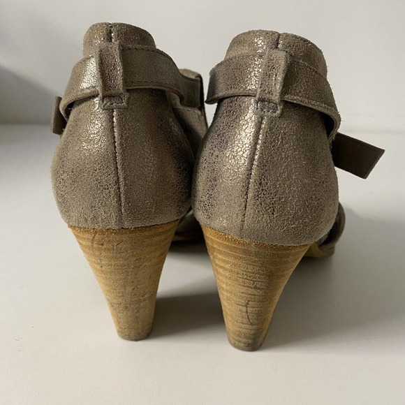 Paul Green Colleen Beige Suede Perforated Peep Toe Bootie Sandal Metalli… - Picture 5 of 8